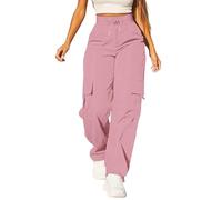 Pantalones Cargo Mujer Militar Y2K Amplio Pant Multibolsillos Cremallera Casual Pantalones Mujer Playa Ocio Elástico Chándal Algodón Streetwear Camping, rosa, S