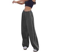 Pantalones Cargo Mujer Pantalon con Bolsillos Laterales Elásticos Recto Parachute Pants Hippies Streetwear Hip Hop Pant Anchos Vintage de Cintura Alta