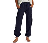 Pantalones Cargo Mujer Trabajo Y2K Gran Tamaño Pant Multibolsillos Cremallera Casual Pantalones Mujer Trekking Ligero Cintura Elástica Ropa Algodón Streetwear Senderismo, Negro , L