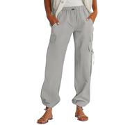 Pantalones Cargo Mujer Trabajo Y2K Gran Tamaño Pant Multibolsillos Cremallera Casual Pantalones Mujer Trekking Ligero Cintura Elástica Ropa Algodón Streetwear Senderismo, Luz de Ashy, M