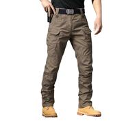 Pantalones cargo multifuncionales para hombre, con muchos bolsillos, para aventuras al aire libre, uso diario y ocio, café, L