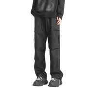 Pantalones Cargo Negros para Hombre, Corte Holgado, Estilo paracaídas, Cintura elástica con cordón Ajustable y múltiples Bolsillos, Color Negro, Talla XL.