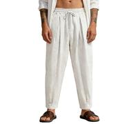 Pantalones cargo para hombre, casuales, lisos, tejidos, de pierna ancha, con bolsillo, a la moda, holgados, blanco, L