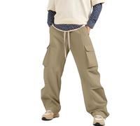 Pantalones cargo para hombre, cintura elástica, pantalones de paracaídas, holgados, pierna recta, pantalones de trabajo, pantalones casuales con cordón, ligeros, color sólido, pantalones deportivos