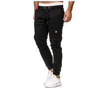 Pantalones cargo para hombre, color sólido, con cremallera, bolsillos, a la moda, con bolsillos de playa, pantalones cargo negros para hombre, 1-negro, L