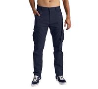Pantalones cargo para hombre, con 6 bolsillos, 100 % algodón, pantalones de trabajo o tiempo libre de corte holgado azul marino 32W x 32L