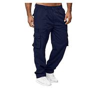 Pantalones cargo para hombre, de corte regular, de un solo color, rectos, anchos, para el tiempo libre, funcionales, para correr, para actividades al aire libre, con muchos bolsillos, marine, M