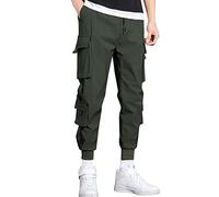 Pantalones cargo para hombre, estilo hip hop, elásticos, tácticos, con múltiples bolsillos, con cordón, con puños, para senderismo, acampada e informal, verde, M