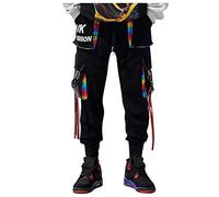 Pantalones cargo para hombre, hip hop para correr, de secado rápido, con cordón, cintura elástica, C-4 Negro, S