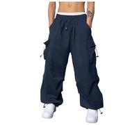 Pantalones cargo para hombre holgados - Pantalones anchos para hombre Hip Hop Y2K Pantalones de chándal de gran tamaño vintage de pierna ancha Pantalones de chándal Pantalones de paracaídas Pantalones