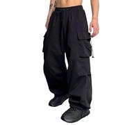 Pantalones cargo para hombre holgados - Pantalones anchos para hombre Hip Hop Y2K Pantalones de chándal de gran tamaño vintage de pierna ancha Pantalones de chándal Pantalones de paracaídas Pantalones