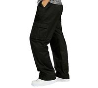 Pantalones cargo para hombre, pantalones cargo con múltiples bolsillos, cintura elástica, pantalones cargo negros para hombre, ajuste joven, Negro, XL