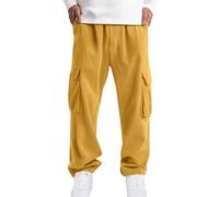 Pantalones cargo para hombre, pantalones casuales para hombre, estilo retro, clásico, de pana, holgados, cómodos, modernos, versátiles, de pierna ancha, con bolsillos, cintura elástica, amarillo, S