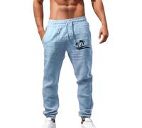 Pantalones cargo para hombre, pantalones de lino para hombre, pantalones casuales con gráfico de árbol, pantalones casuales de verano al aire libre, playa, talla grande, pantalones abiertos, azul