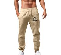 Pantalones cargo para hombre, pantalones de lino para hombre, pantalones casuales con gráfico de árbol, pantalones casuales de verano al aire libre, playa, talla grande, pantalones abiertos, caqui