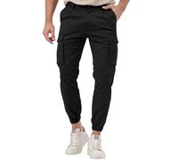 Pantalones cargo para hombre, puños ajustados, pantalones chinos casuales con cintura elástica, pantalones holgados de uso diario con hebilla de cinturón y solapa, pantalones de chándal lisos para