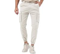 Pantalones cargo para hombre, puños ajustados, pantalones chinos casuales con cintura elástica, pantalones holgados de uso diario con hebilla de cinturón y solapa, pantalones de chándal lisos para