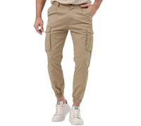 Pantalones cargo para hombre, puños ajustados, pantalones chinos casuales con cintura elástica, pantalones holgados de uso diario con hebilla de cinturón y solapa, pantalones de chándal lisos para