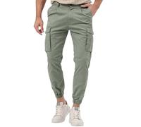 Pantalones cargo para hombre, puños ajustados, pantalones chinos casuales con cintura elástica, pantalones holgados de uso diario con hebilla de cinturón y solapa, pantalones de chándal lisos para