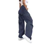 Pantalones cargo para mujer, de cintura alta, para senderismo, caminar, combate, con múltiples bolsillos, holgados, de pierna ancha, color sólido, con cordón, cintura elástica, pantalones deportivos