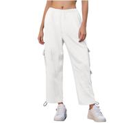 Pantalones cargo para mujer, de cintura alta, pierna recta, pantalones de senderismo al aire libre, pantalones deportivos ligeros de pierna ancha, ropa de calle Y2K con bolsillos, blanco, S