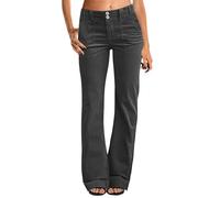 Pantalones cargo para mujer, pantalones acampanados de pierna doble para mujer, pantalones de cintura media, a la moda, casuales, para trabajo de talla grande, casual, con bolsillos, gris oscuro, L