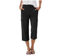 Pantalones cargo para mujer, pantalones cortos elásticos de cintura alta para mujer, ligeros, holgados, con múltiples bolsillos, color sólido, pantalones de verano de pierna ancha para trabajo, viajes