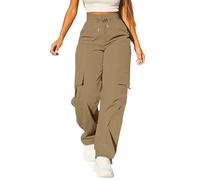 Pantalones cargo para mujer, pantalones de combate de cintura alta con múltiples bolsillos, color sólido, con cordón, pantalones holgados, ligeros, de pierna ancha, pantalones casuales para correr