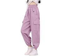Pantalones cargo para niña, pantalones holgados de algodón con cintura elástica y varios bolsillos, pantalones cargo de pierna ancha, cómodos y suaves, pantalones de ocio, pantalones de hip hop, ropa