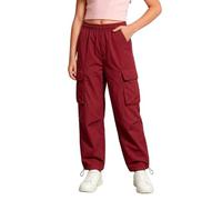 Pantalones Cargo para niñas, Pantalones Casuales y versátiles para Jugar, Aventuras al Aire Libre y Uso Diario. Cintura elástica y cómoda. (Red, 7-8 Years)