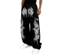 Pantalones Casuales con Estampado gótico para un Estilo Urbano cómodo y Joggers con un diseño único. (Black, M)
