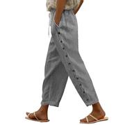 Pantalones casuales de algodón y lino a rayas para mujer, pantalones holgados con cintura elástica para mujer, pantalones de pierna ancha, pantalones de ajuste holgado, pantalones de tiro bajo con