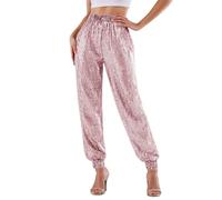 Pantalones casuales de cintura alta con lentejuelas para viajar, Rd3, S