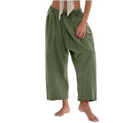 Pantalones casuales de cintura baja para mujer, color liso, con aspecto de lino, pantalones capri con bolsillos, longitud de nueve cuartos, diseño cómodo y versátil, ideal para salidas diarias o citas
