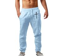 Pantalones Casuales De Lino De Verano para Hombre Pantalones Lino para Hombre Anchos Algodón Verano Ligeros Largos Largos Y Ligeros Ocio Informales Corte Holgado Medievales Beige