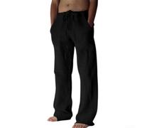 Pantalones casuales de lino para hombre, color puro, longitud regular, para vacaciones, uso diario, hogar, club, primavera, verano, otoño, invierno, estilo de moda (M, negro)