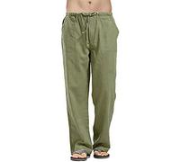 Pantalones casuales de lino para hombre, talla grande, holgados, pierna recta, pantalones largos de verano para hombre, cintura elástica, pantalones de chándal con bolsillos, Verde militar., XXL