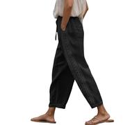 Pantalones Casuales de Lino para Mujer, de Pierna Recta, cómodos y Transpirables, de Verano, con cordón y diseño de Encaje Lateral para Uso Diario en Interiores y Exteriores. (Black, S)