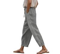 Pantalones Casuales de Lino para Mujer, de Pierna Recta, cómodos y Transpirables, de Verano, con cordón y diseño de Encaje Lateral para Uso Diario en Interiores y Exteriores. (Grey, XL)