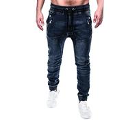 Pantalones casuales de moda para hombre, cintura recta, color liso, jeans Little House Big, azul, M