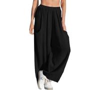 Pantalones Casuales de Pierna Ancha, Corte Holgado y cómodos, Ideales para el día a día y para Crear Conjuntos versátiles. (Black, XL)