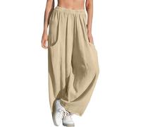 Pantalones Casuales de Pierna Ancha, Corte Holgado y cómodos, Ideales para el día a día y para Crear Conjuntos versátiles. (Beige, L)