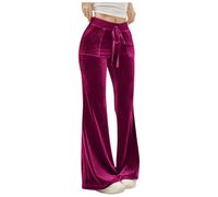 Pantalones casuales de terciopelo de color sólido para mujer, de pierna ancha, pantalones elásticos de cintura alta con bolsillos, tela suave, ajuste cómodo, uso diario, estilo versátil para todas las