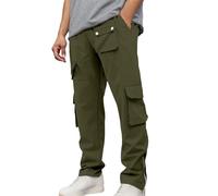Pantalones casuales de trabajo para hombre con bolsillos tipo cargo para uso diario al aire libre, cómodos, grandes y altos, color liso, para otoño, verano, Ejercito Verde, S