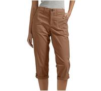 Pantalones Casuales Mujer Vestido Plisado Verano Bloques Color Manga Corta Corte A Cuello Muescas Detalle Botones Cómodo Vuelo Ideal Vacaciones Uso Diario (Gold, M)