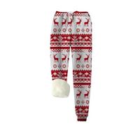 Pantalones Casuales Navide?os con Forro Polar Cálido para Mujeres Parejas Ropa Familiar Elegante