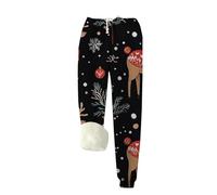 Pantalones Casuales Navide?os con Forro Polar Cálido para Mujeres Parejas Ropa Familiar Elegante