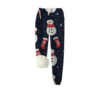 Pantalones Casuales Navide?os con Forro Polar Cálido para Mujeres Parejas Ropa Familiar Elegante