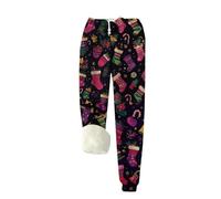Pantalones Casuales Navide?os con Forro Polar Cálido para Mujeres Parejas Ropa Familiar Elegante