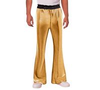 Pantalones casuales para hombre, pantalones acampanados de cintura alta, brillantes, elásticos, cómodos, para uso diario, fiestas, tops con camiseta chaleco, dorado, XL